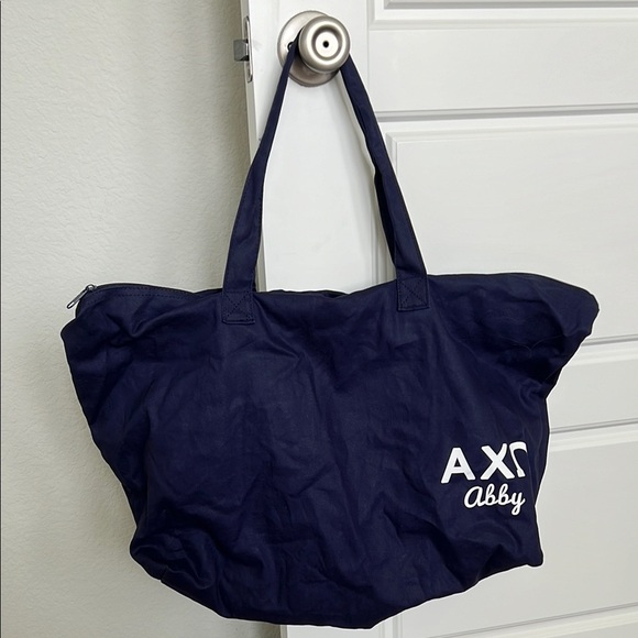 Handbags - ΑΧΩ Alpha Chi Omega Sorority Navy Blue Duffel Bag with "Abby"